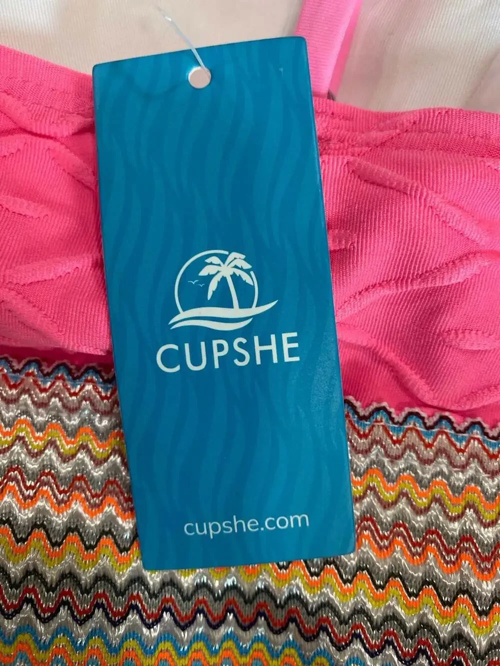CUPSHE Pink Geo-Stitch Scoop Bralette & High Waist Bikini Set Size L New
